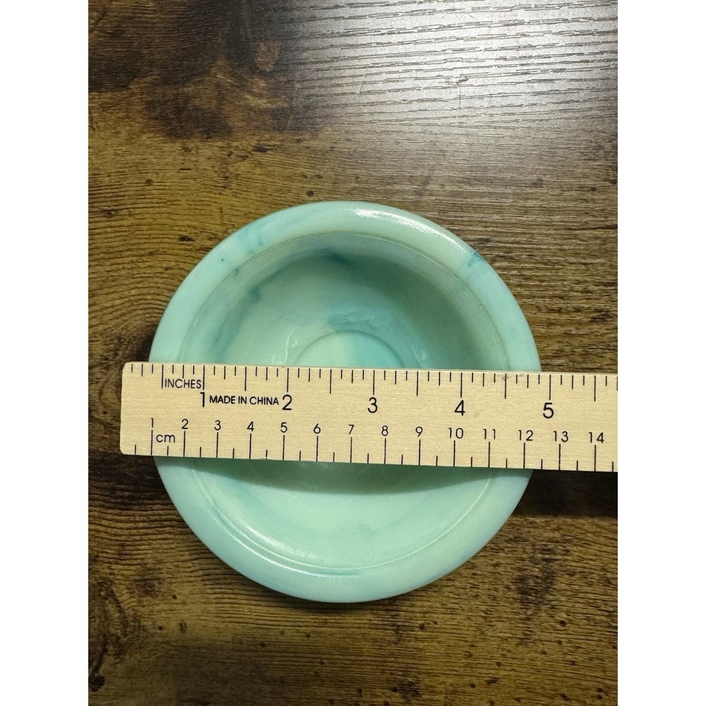 Vintage 70's Avon Aqua Milk Glass Vanity Bowl Floral Trinket Tray Jewelry Dish - Picture 11 of 14